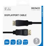 DELTACO DisplayPort kabel, 4K UHD, 21,6 Gb/s, 2m,CRNI