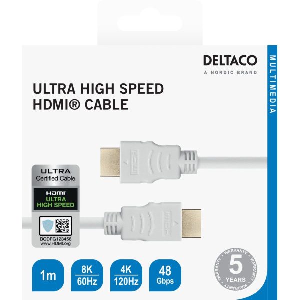 DELTACO Ultra High Speed HDMI kabel 1 m bijeli 48Gbps 8K HDMI 2.1
