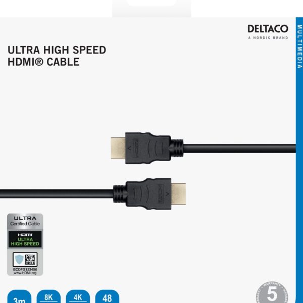 DELTACO Kabel Ultra High Speed HDMI ARC, QMS, 8K u 60Hz, 4K UHD u 120Hz, 3m, crni