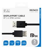 DELTACO Kabel DisplayPort 8K, DP 1.4, 2m, CRNI