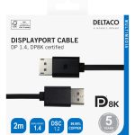 DELTACO Kabel DisplayPort 8K, DP 1.4, 2m, CRNI