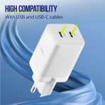 ALLITY zidni punjač GaN PD QC ATC-01-45WCC 2x USB-C 45W bijeli - Slika 3