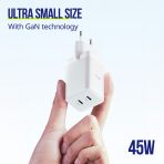ALLITY zidni punjač GaN PD QC ATC-01-45WCC 2x USB-C 45W bijeli - Slika 4