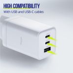 ALLITY zidni punjač GaN PD QC ATC-01-65WACC 2x USB-C 1x USB-A 65W bijeli - Slika 4